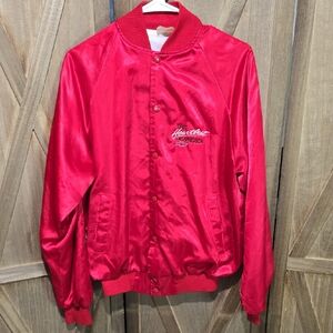 Vintage Chevy Heartbeat Of America Snap Button Down Red Satin Jacket Size Medium